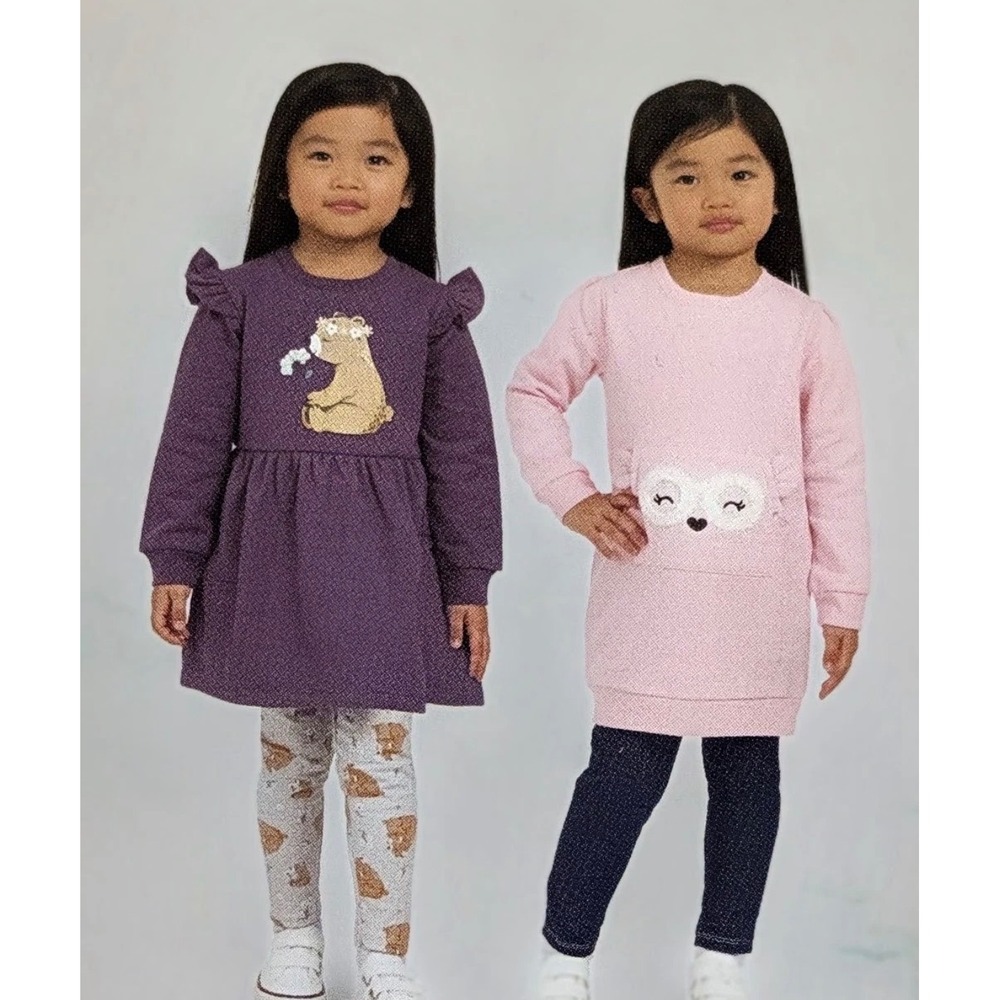 NWT Koala Kids 18M Girls 4-Piece Outfit Set Purpleโ Pink Bear Floral Leggings